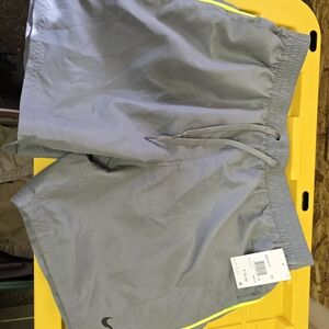 Nike Men's Gray Swim Trunks with Yellow Accents